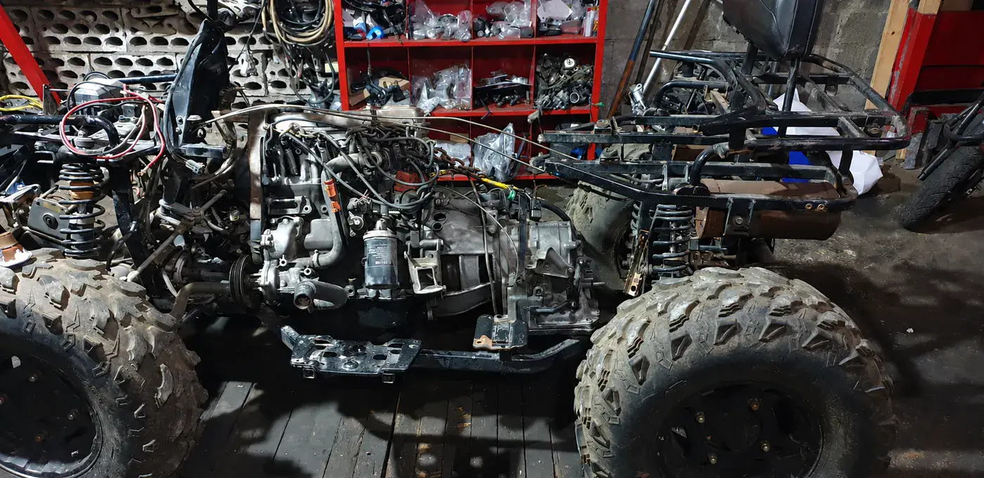 ATV repair in garage